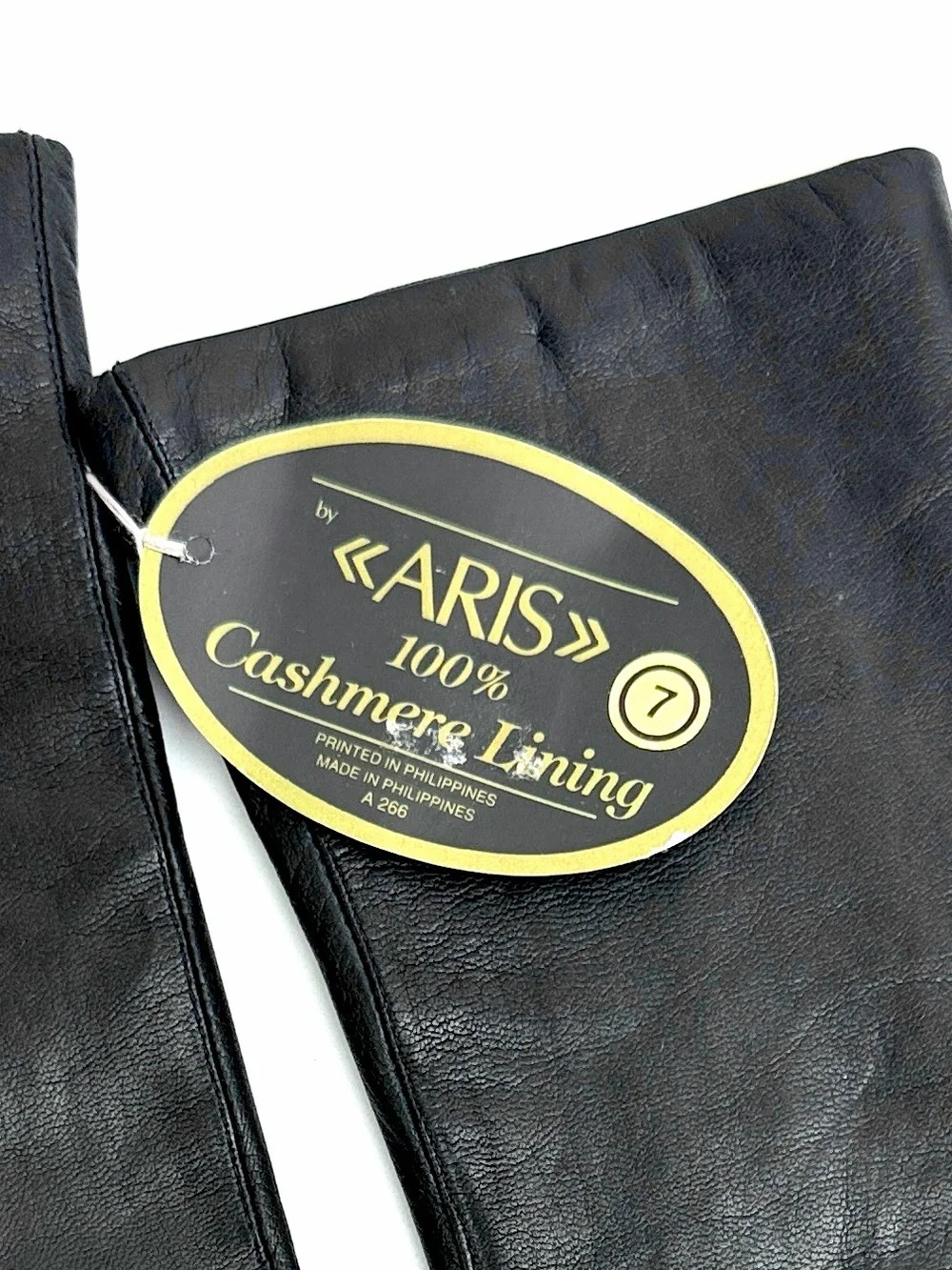 NWT Aris Black Leather Gloves Cashmere Lined Women’s Size 7 Vintage